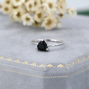 Black Onyx Trillion Shape Solitaire Ring For Women In 925 Silver Ring - Picture 1 of 6