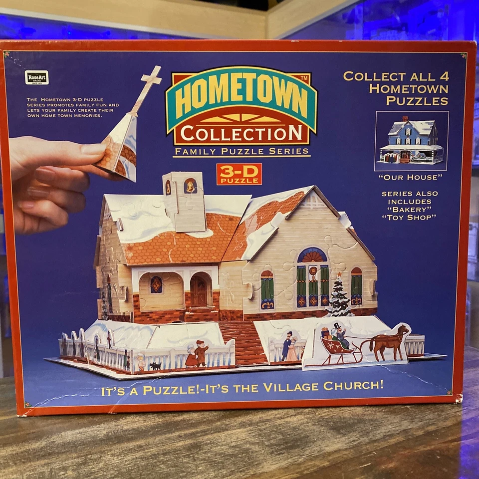 Rompecabezas familiar arte rosa iglesia pueblo 3D 100 piezas nuevo 8 pulgadas de alto Foto 1 de 1