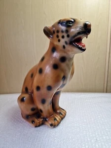 1960's Large Art Deco Vintage Ceramic Jaguar - Leopard - Cheetah Statue 15" - Picture 1 of 17