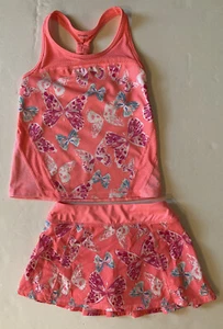 Gymboree GymGo Activewear Girls M 7-8 Coral Pink Butterfly Tank & Skirt Skort - Picture 1 of 2