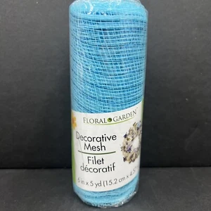Floral Garden Decorative Mesh 6” X 5 Yards Blue with Blue Streamers - Picture 1 of 5