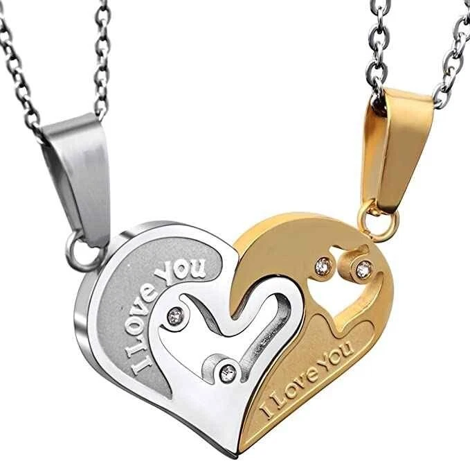 Collane Cuore Spezzato Coppia Amore Amicizia Set 2 Ciondoli Argento Oro - Immagine 1 di 4