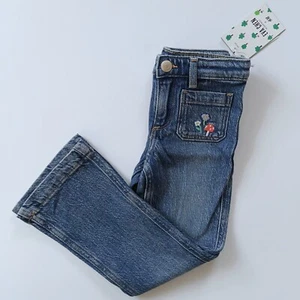 NWT H&M x Eva Chen Organic Cotton Lyocell Flared Jeans Flower Embroidery Size 4T - Picture 1 of 5