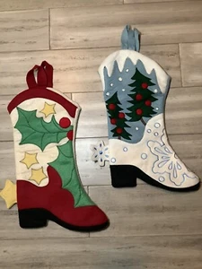 2 Botas de Vaquero Vintage Medias de Navidad Decoración Suroeste Holly Dolly - Imagen 1 de 5