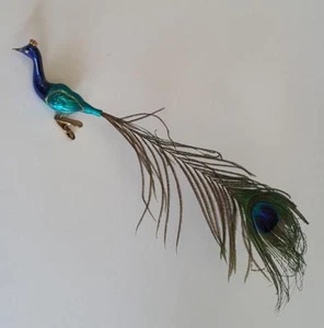 Peacock Ornament, Glass with Peacock Feather - Picture 1 of 1