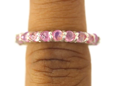 Rosa Naturale Cabochon Spinello Anello Eternity IN 925 Argento Sterling Misura 6 - Immagine 1 di 4