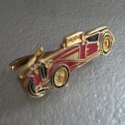 Tie Clasp Clip Vintage Car Motorcar Retro 1950s 1960s Goldtone Red - Image 1 of 4