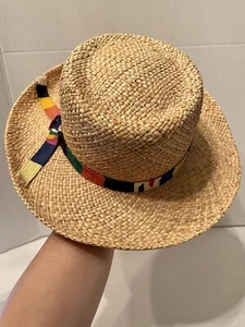 Handgefertigter Kathy Jeanne Millinery Pork Pie Strohhut geschwungene Krempe Guatemala Band - Bild 1 von 12
