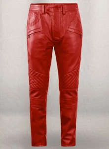 Mens Real Leather Trouser Motorcycle Red Lambskin Leather Jeans Style Pant by - Picture 1 of 8