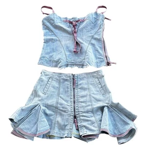 Ensemble bustier et jupe à godets Marithé & François Girbaud – Denim bleu clair - Imagen 1 de 13