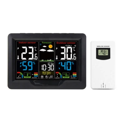 LCD Wireless Weather Station Clock Indoor Outdoor Thermometer Hygrometer K1H1 - Image 1 of 4