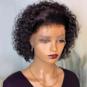 Pixie Cut Short Wave 13X1 Lace Front Human Hair Wigs Black Wig Natural Looking - Picture 1 of 10