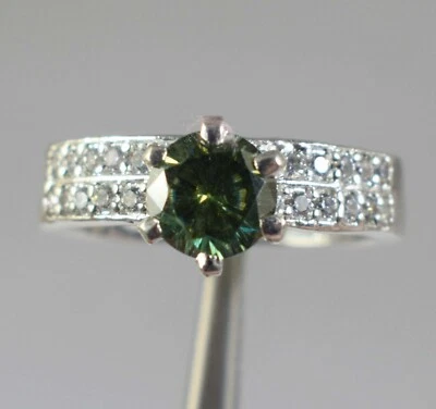 1.29 Ct Green Diamond Solitaire 6 x 6 mm Round Cut Certified Ring See Video - Image 1 of 4