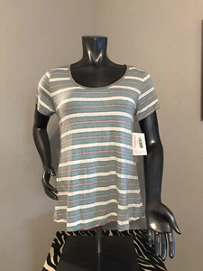 Lularoe Classic -T Women Top Shirt S Multicolor Striped Short Sleeves Hi/low Hem - Picture 1 of 6