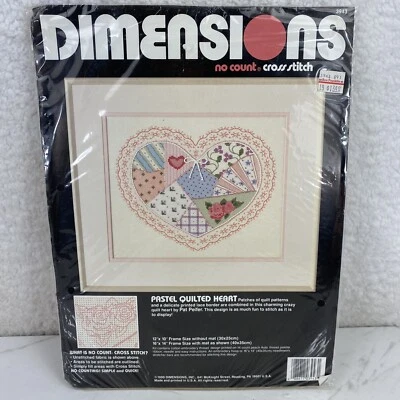 Dimensiones #3943 Kit de punto de cruz sin cuenta 'Corazón acolchado pastel' 12x10" EE. UU. Foto 1 de 4