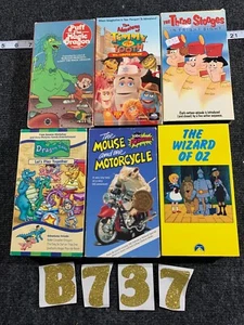 LOT OF 6 CARTOON VHS TAPES PUFF DRAGON PETER PAUL MARY WIZARD OZ MOUSE MOTORCYCL - Imagen 1 de 3