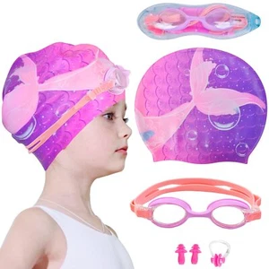 Kids Swim Caps for Girls Toddler Silicone Swimming Cap for Kids Durable Comfo... - Picture 1 of 7
