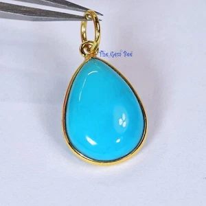11mmx22mm 18k Yellow Gold Sleeping Beauty Turquoise Pear Bezel Pendant Charm - Picture 1 of 10