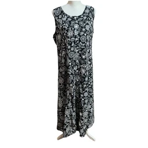 Blair Button Up Maxi Sundress XL Black White Floral Sleeveless Smocked Career - Picture 1 of 10
