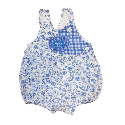 Oshkosh Babygosh винтажный 90-х пузырьковый комбинезон синий цветочный чай чашки печати размер 6-9 М - Изображение 1 из 4