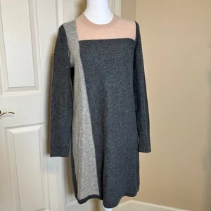 Abito Maglione Vince Color Block 100% Cashmere Manica Lunga Grigio Nudo Taglia S - Foto 1 di 8