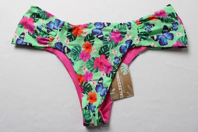Parte inferior de bikini brasileña acanalada Calzedonia Malibú para mujer BL1 verde mediana nueva con etiquetas Foto 1 de 3