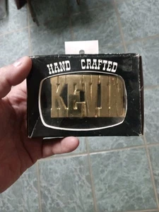 Vintage KEVIN Name Cut Out Block Letters Solid Brass Belt Buckle - Picture 1 of 2