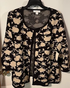 Coldwater Creek 1X Cardigan Sweater Black Beige Open Front Geometric Cotton T1 - Picture 1 of 6