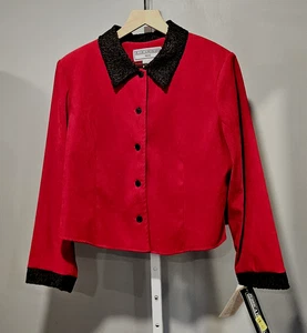 NWT Jessica Howard 14 Petite Suit Jacket Red w/Black Trim Split Back Detail - Picture 1 of 8