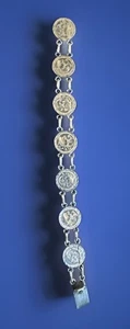 .925 Taxco mexikanisches 1920 geätztes Münzarmband 7 3/4 Zoll Länge Sterling - Bild 1 von 7
