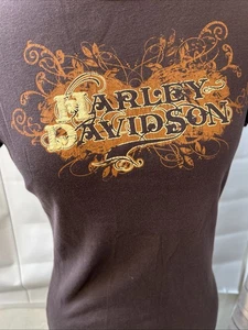 Harley Davidson T-Shirt Damen L braun mit bronzefarbenen Lackakzenten Top - Bild 1 von 8