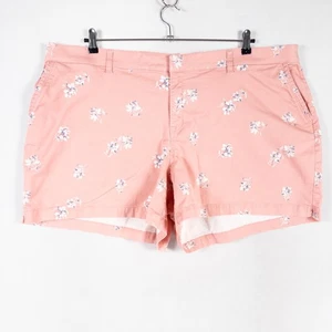 Lane Bryant Shorts Plus 24 Pink Floral Cotton Stretch Chino Ruffle Trim Pockets - Picture 1 of 9