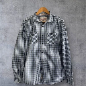 SUPERDRY Men's L Navy White Cotton Long Sleeve Vintage Paperweight Shirt O1 - Picture 1 of 6
