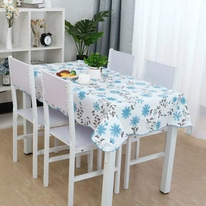 Vinyl Tablecloth Rectangle Tables 54" x 71" Blue Flower Pattern Water - Picture 1 of 8