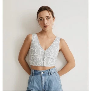 MADEWELL NWT Linen-Blend Gwen Crop Vest Top in Abstract Flora NJ658 // 10 - Picture 1 of 13