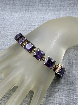 Brazalete de tenis de plata de ley .925 de 6,5" de amatista de corte princesa creado en laboratorio Foto 1 de 4