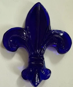 Vintage Kobaltblau Fleur de Lis Glas Briefbeschwerer 6x5" Top - Bild 1 von 4