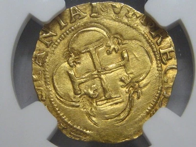 1500s GOLD 1 ESCUDO COB NGC AU CHARLES & JOHANNA SEVILLA SPANISH COLONIAL ERA - Image 1 of 4