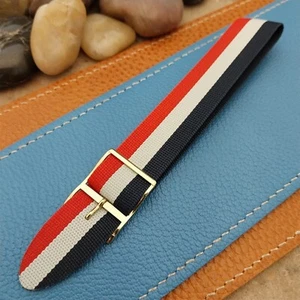 Vintage 18mm 1960s Striped Perlon Red White & Blue Classic Single Pass Watch Band - Bild 1 von 7