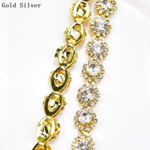 90cm Crystal Rhinestone Flower Chain Trim Bling Diamante Ribbon DIY Sewing Craft - Picture 1 of 16