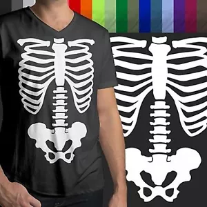 T-Shirt Rippenkäfig Beckenkörper Skelett Halloween Grafik Herren/Unisex V-Ausschnitt - Bild 1 von 11