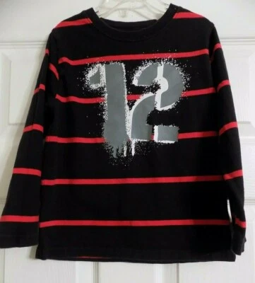 Camisa de manga larga negra + roja Okie Dokie para niño talla 7 o L #12 en la parte delantera Foto 1 de 4