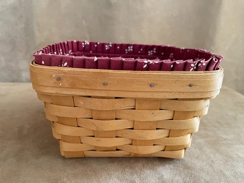1998 Longaberger Handwoven Berry Basket vintage liner CJC 4 x 8" small maroon Cover