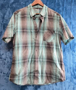 Tony Hawk Mens Gray Button-Up Short Sleeve Shirt XL TEAL PLAID RARE COLOR - Picture 1 of 5