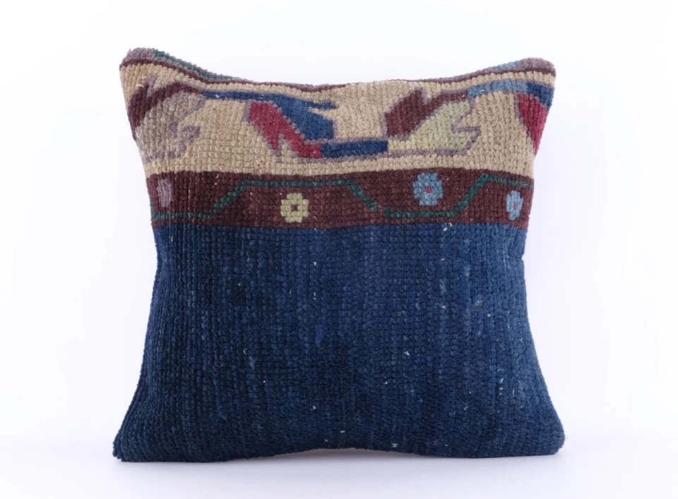 Hand Woven Kilim Rug Pillow Case Vintage Handmade Jute Throw Cushion Cover - Image 1 of 4