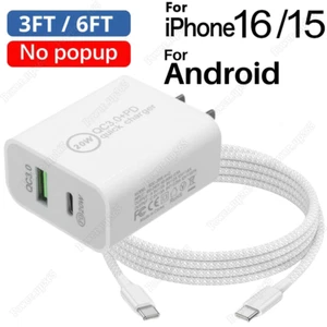 For iPhone 15 16 iPad Pro Samsung 20W QC 3.0 USB-C Fast Charger PD Type-C Cable - Picture 1 of 15