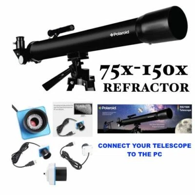 PRO 150X TELESCOPE + 60" TRIPOD FOR  LUNAR AND FOR STAR OBSERVATION + PC CAMERA - Image 1 of 4