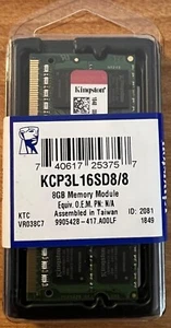 Kingston 8GB 2Rx8 PC3L-12800 DDR3 1600 MHz 1.35V  Laptop Memory KCP3L16SD8/8 - Picture 1 of 4