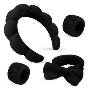 Spa Headbands for Women & Wristband Set Face Wash Headband for Skin Care 4 Pcs - Picture 1 of 6