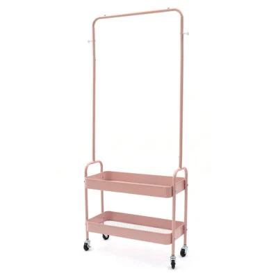 Clothing Rack Garment Rack Clothes Hanger Rolling Base w/ 2 Metal Basket Retail - Image 1 of 4